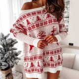 Autumn Winter Knitting Sweater Women's Christmas Loose Knitting Long Sleeve Dress