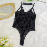 Sexy Temptation Low Back Strap Lace Patchwork Hollow Bodysuit