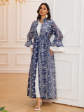 Autumn Winter Dubai Bell Bottom Sleeve Elegant Long Dress Embroidered Robe Cardigan Two-Piece Suit