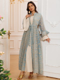 Autumn Winter Dubai Bell Bottom Sleeve Elegant Long Dress Embroidered Robe Cardigan Two-Piece Suit