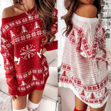 Autumn Winter Knitting Sweater Women's Christmas Loose Knitting Long Sleeve Dress