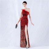 Women Ostrich Feather Beaded Evening Dress