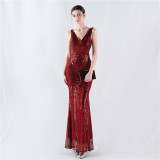 Women Beaded Beaded Sequin Evening Dress