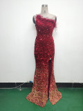 Women Ostrich Feather Beaded Evening Dress