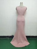 Women Beaded See-Through Mesh Split Evening Dress