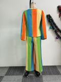 Women lantern sleeves Print swing collar top and wide-leg pants Two Piece Set