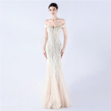 Women Evening Dress Beaded Mesh Beaded Evening Dress