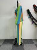 Women lantern sleeves Print swing collar top and wide-leg pants Two Piece Set