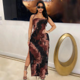 Women summer sleeveless backless split tie-dye dress