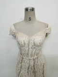 Women Evening Dress Beaded Mesh Beaded Evening Dress