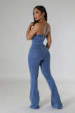 Women Casual Sexy Strapless Backless Adjustable Strap Denim Jumpsuit