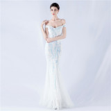 Women Evening Dress Beaded Mesh Beaded Evening Dress
