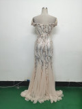 Women Evening Dress Beaded Mesh Beaded Evening Dress