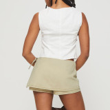 Women American Retro Pocket Tie Denim Pants Skirt