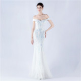 Women Evening Dress Beaded Mesh Beaded Evening Dress