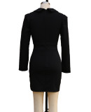 Women long-sleeved Turndown Collar Bodycon Dress