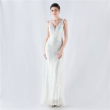 Women Beaded Beaded Sequin Evening Dress