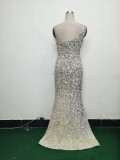 Women Ostrich Feather Beaded Evening Dress