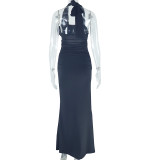 Women Fall Halter Neck Floral Dress