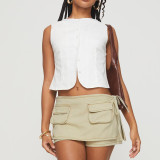 Women American Retro Pocket Tie Denim Pants Skirt