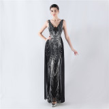 Women Beaded Beaded Sequin Evening Dress