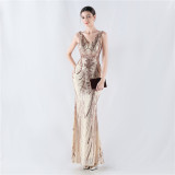 Women Beaded Beaded Sequin Evening Dress