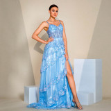 Women Suspender Sexy Long Sequin Formal Party Evening Dress