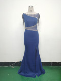 Women Beaded See-Through Mesh Split Evening Dress