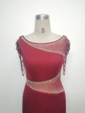 Women Beaded See-Through Mesh Split Evening Dress