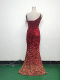 Women Ostrich Feather Beaded Evening Dress