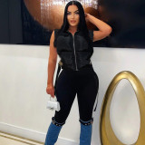 Women winter lace zipper sleeveless vest
