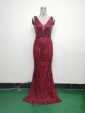 Women Beaded Beaded Sequin Evening Dress