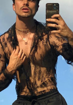 Men's See-Through long-sleeved lace shirt Men's See-Through long-sleeved lace shirt