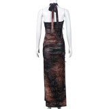 Women summer sleeveless backless split tie-dye dress