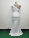 Women Lotus Leaf Shoulder Slash Shoulder Beaded Beaded Evening Dress