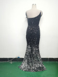 Women Ostrich Feather Beaded Evening Dress