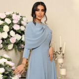 Women Abaya Neckline Beaded Diamond Strip Shawl Collar Muslim Robe