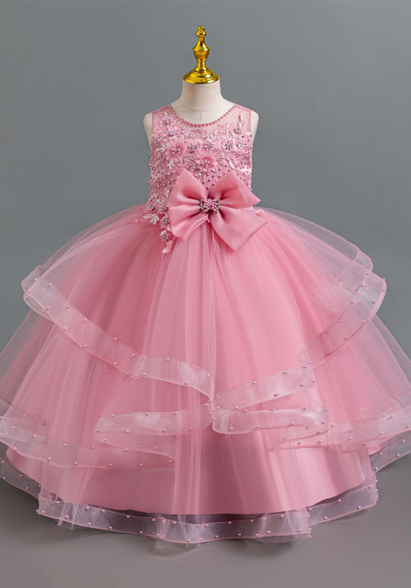 Girl beaded bow princess dress