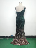 Women Ostrich Feather Beaded Evening Dress