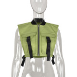 Women trendy pocket sleeveless vest Top