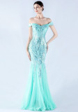 Women Evening Dress Beaded Mesh Beaded Evening Dress