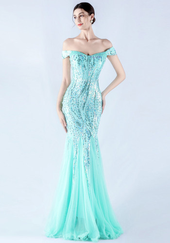Women Evening Dress Beaded Mesh Beaded Evening Dress