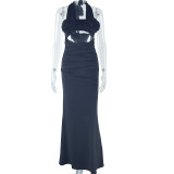 Women Fall Halter Neck Floral Dress