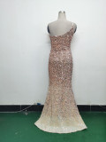 Women Ostrich Feather Beaded Evening Dress