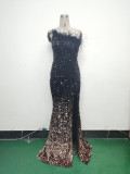 Women Ostrich Feather Beaded Evening Dress