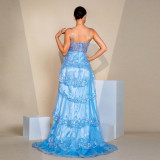 Women Suspender Sexy Long Sequin Formal Party Evening Dress