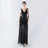 Women Beaded Beaded Sequin Evening Dress