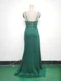 Women Beaded Flowered Fishbone Beaded Evening Dress