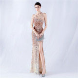 Women Ostrich Feather Beaded Evening Dress