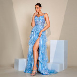 Women Suspender Sexy Long Sequin Formal Party Evening Dress